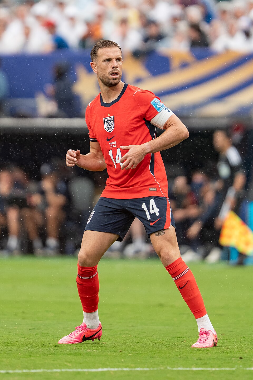Jordan Henderson in England's red kit, wearing the captain's armband, during England v Panama at the 2026 World Cup